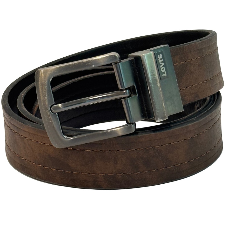 Levi's Reversible Belt Mens L 38-40 Brown Black Swivel Buckle 11LV2206 Utility